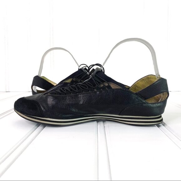 YOHJI YAMAMOTO Y-3 ADIDAS BLACK WHITE GOLD LEATHER SNEAKER ELASTIC STRIPES 6.5 - Picture 10 of 17